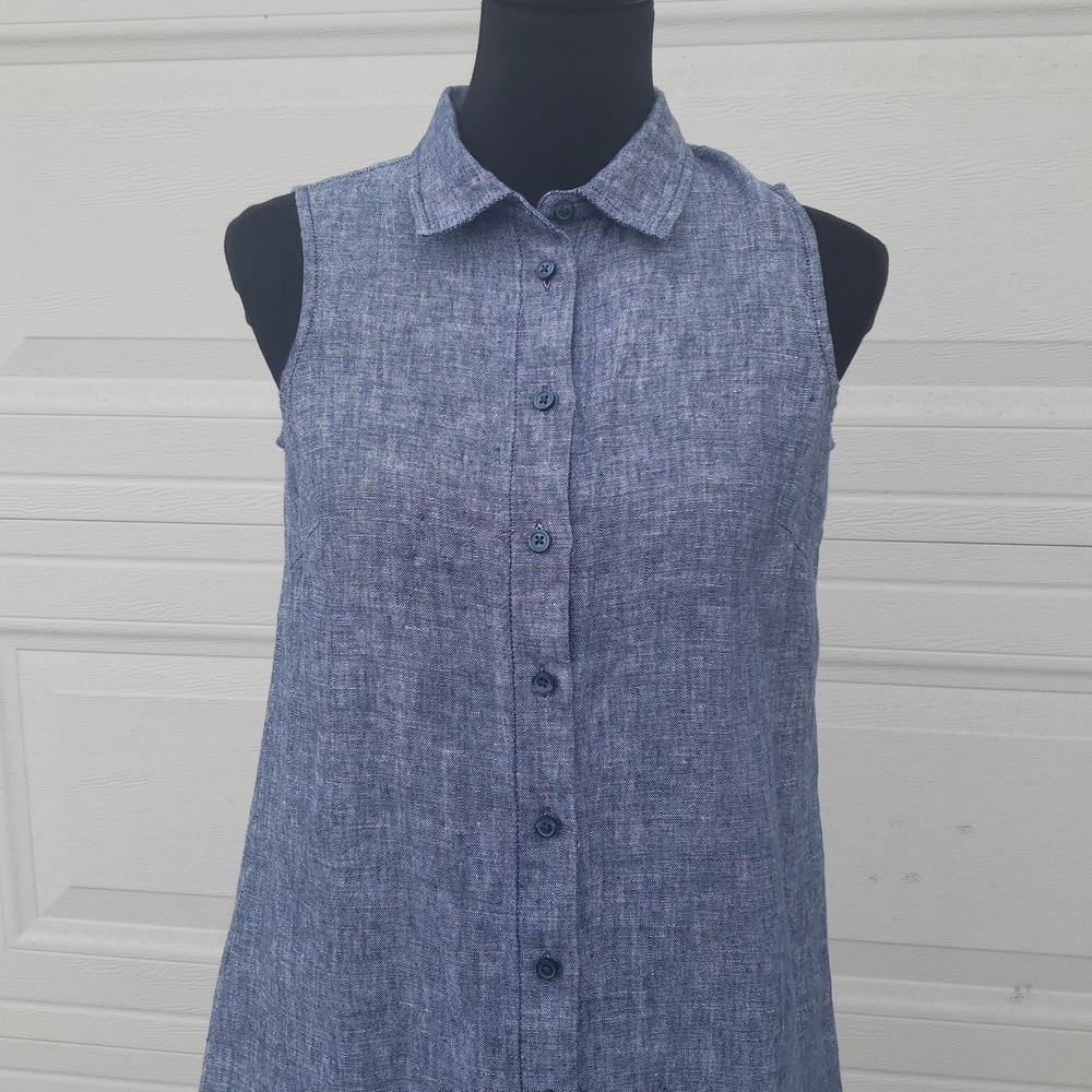 Garnet Hill 100% Linen Classic Full Button Front Shirtdress Size 2 Coastal Blue - Picture 3 of 16